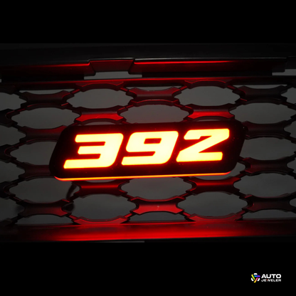 392 LED grille emblem red illumination close-up AutoJeweler flow series lighting