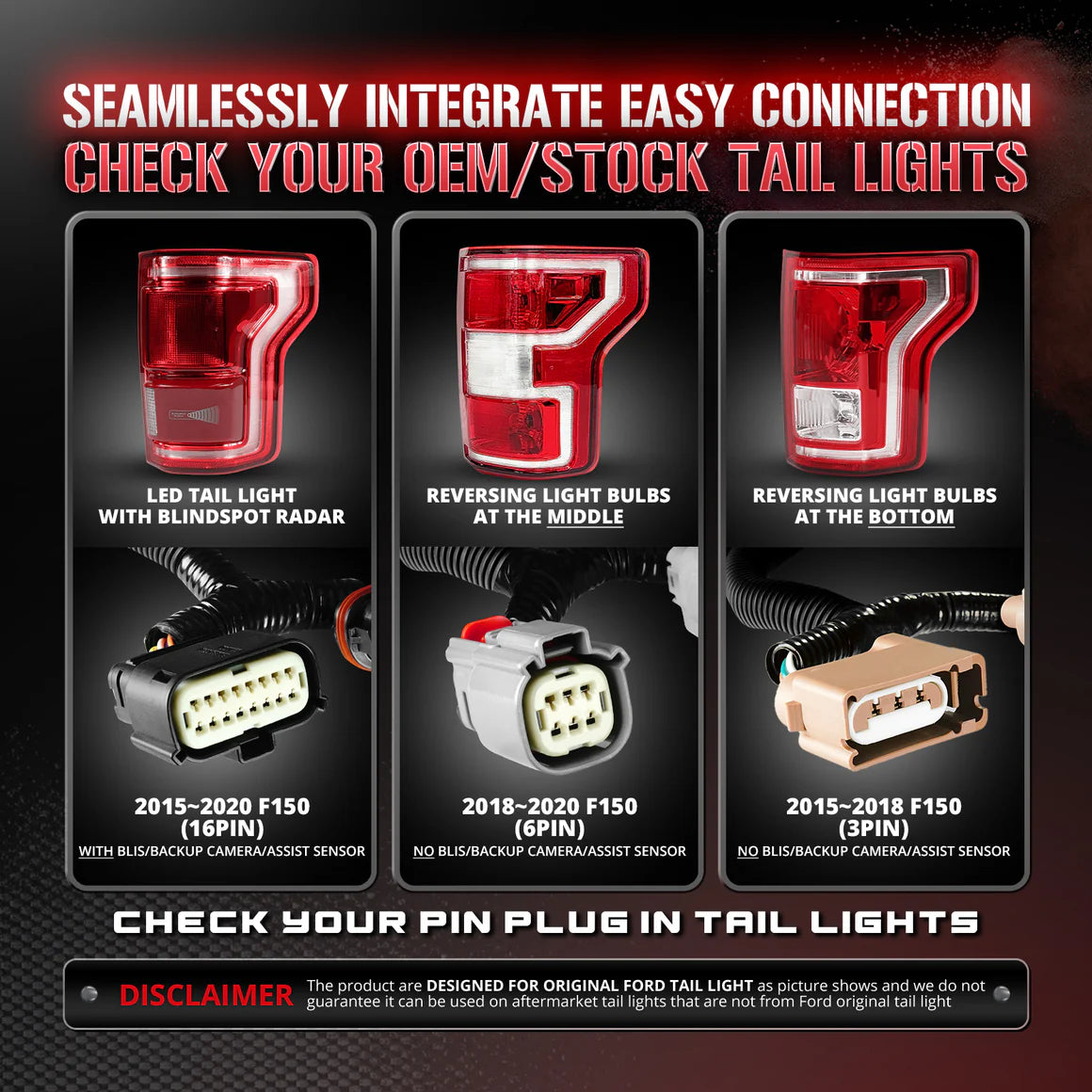 AutoJeweler RedLine 60” Triple-Row LED Tailgate Light Bar Bundle – Ford F-150 (2015–2018) – Plug & Play Harness