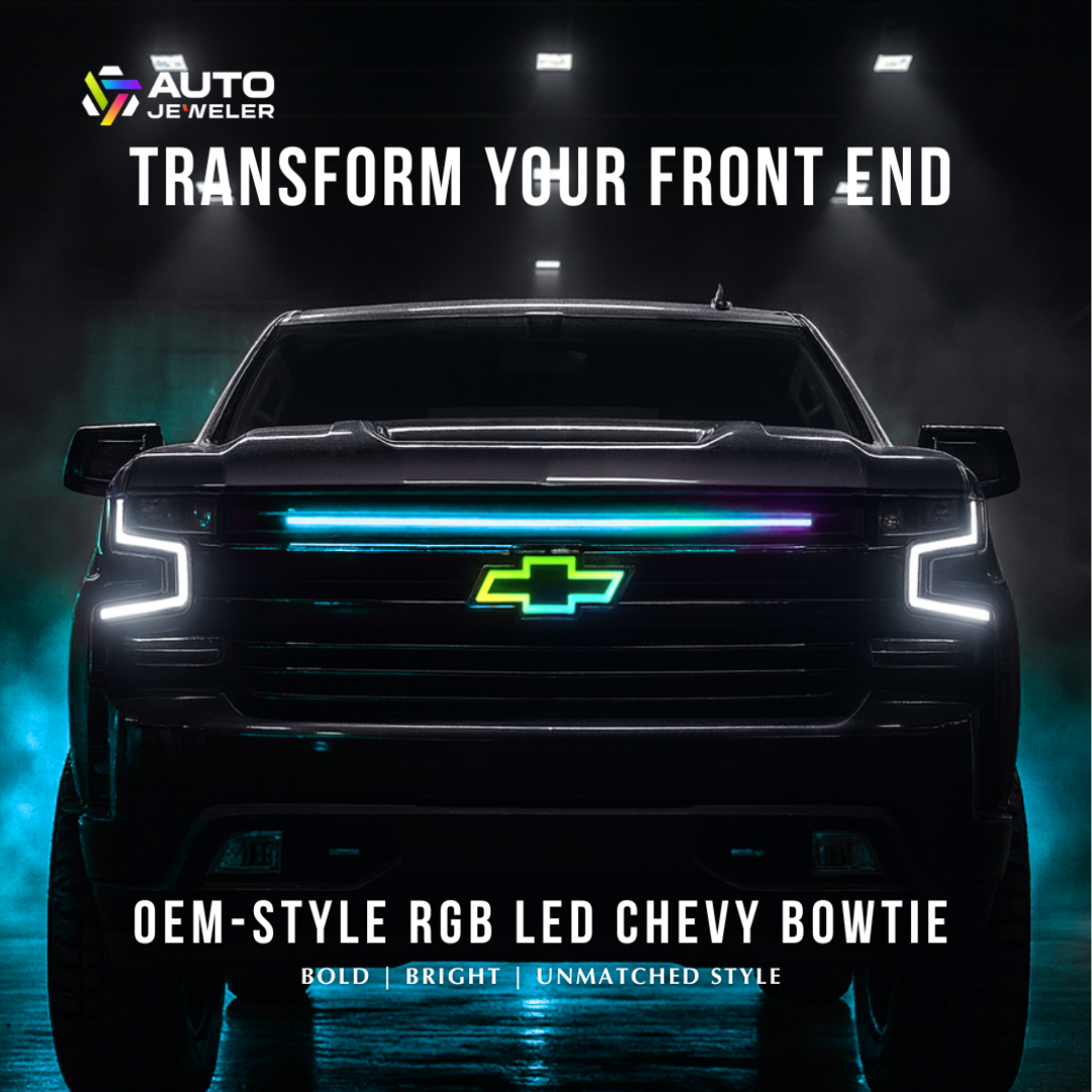 2014–2019 Chevy Silverado RGB Grille Bowtie + LED Tailgate Bowtie Emblem Bundle (Black)