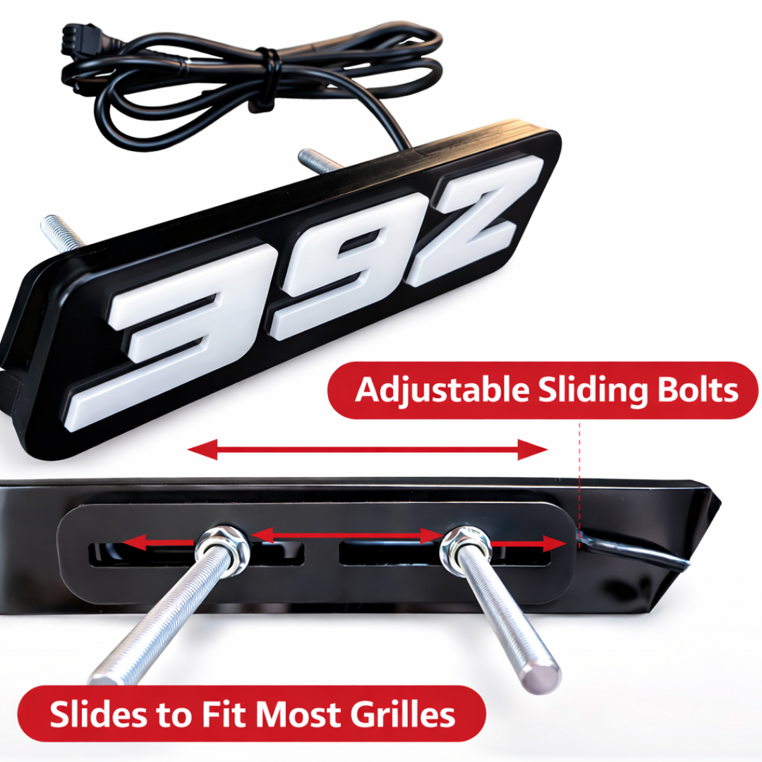 392 LED grille emblem adjustable sliding bolts universal fit mounting AutoJeweler