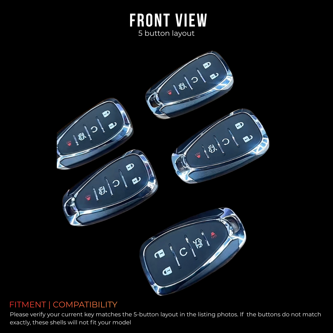 Camaro smart key shell 5 button layout front view replacement key fob cover compatibility