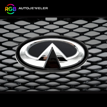 Infiniti Q50 RGB LED grille emblem Chrome Black installed during the day