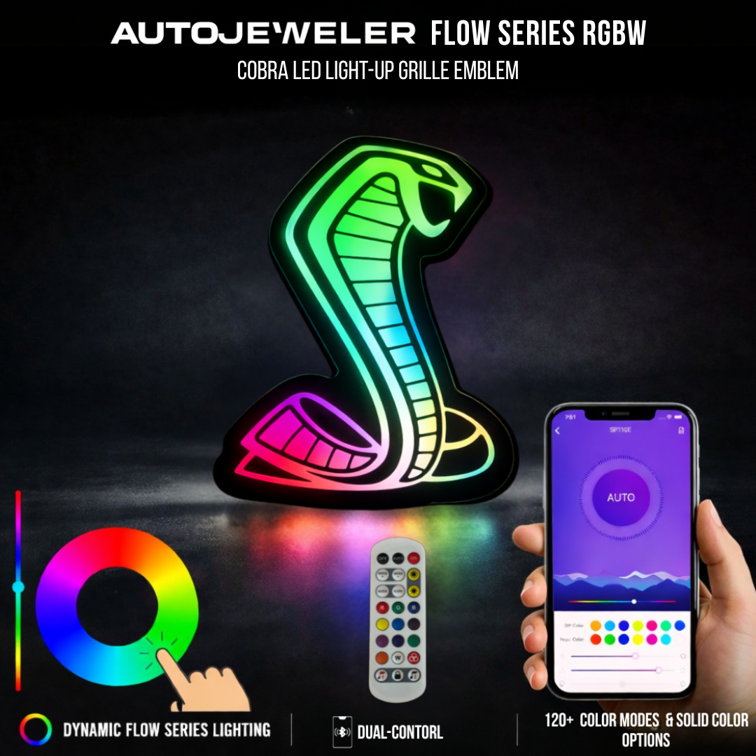 Mustang Cobra LED Light-Up Grille Emblem, Dual Control (RGBW Flow Series)