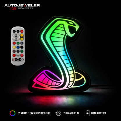 Mustang Cobra LED Light-Up Grille Emblem, Dual Control (RGBW Flow Series)