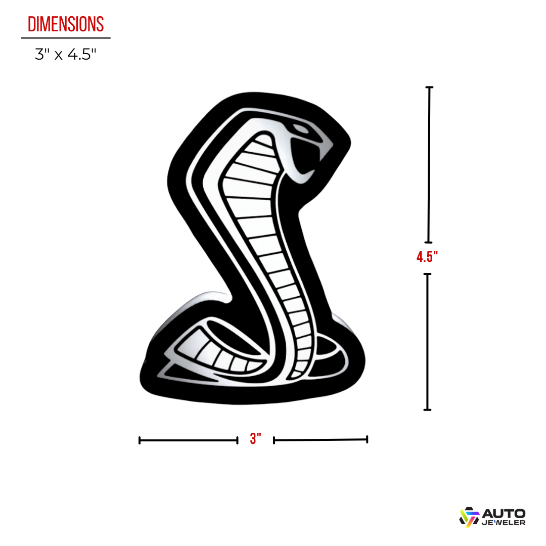 AutoJeweler Flow Series Cobra LED Light-Up Grille Emblem dimensions diagram showing 3 inch width and 4.5 inch height