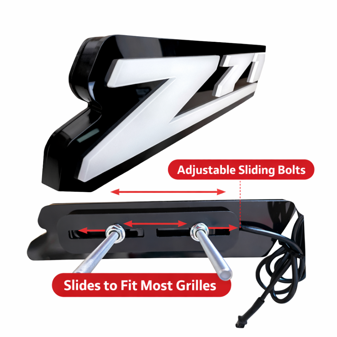 Z71 LED lighted grille emblem adjustable sliding bolts universal fit truck grille badge AutoJeweler