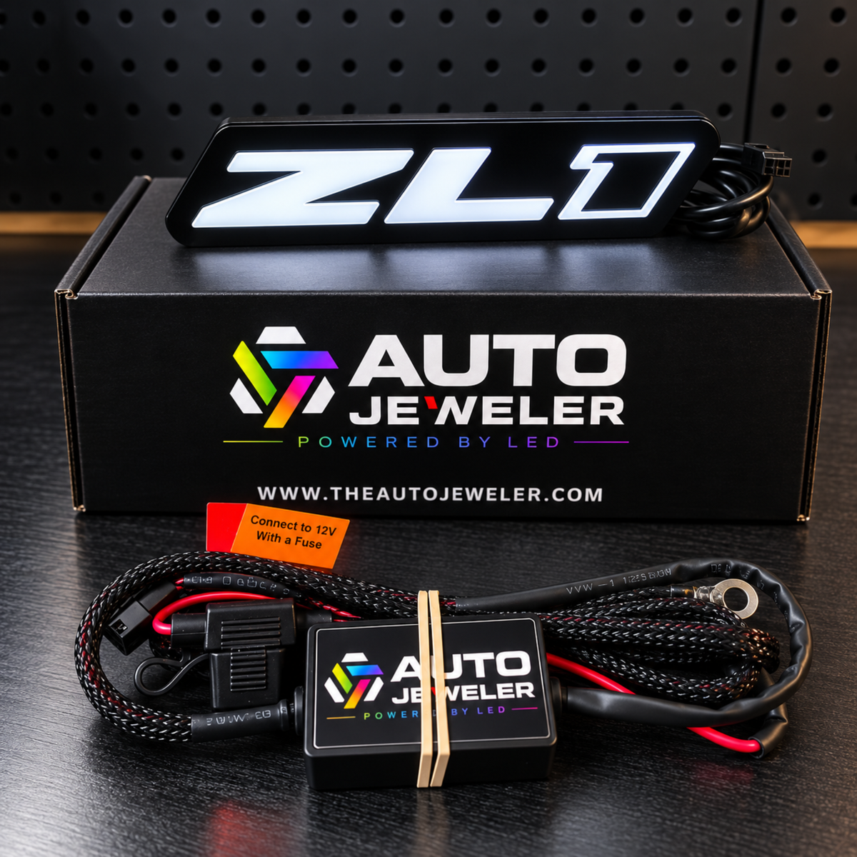 Camaro ZL1 Gen 2 Flow Series LED grille emblem complete kit with Bluetooth controller, wiring harness and mounting hardware