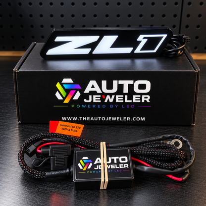Camaro ZL1 Gen 2 Flow Series LED grille emblem complete kit with Bluetooth controller, wiring harness and mounting hardware