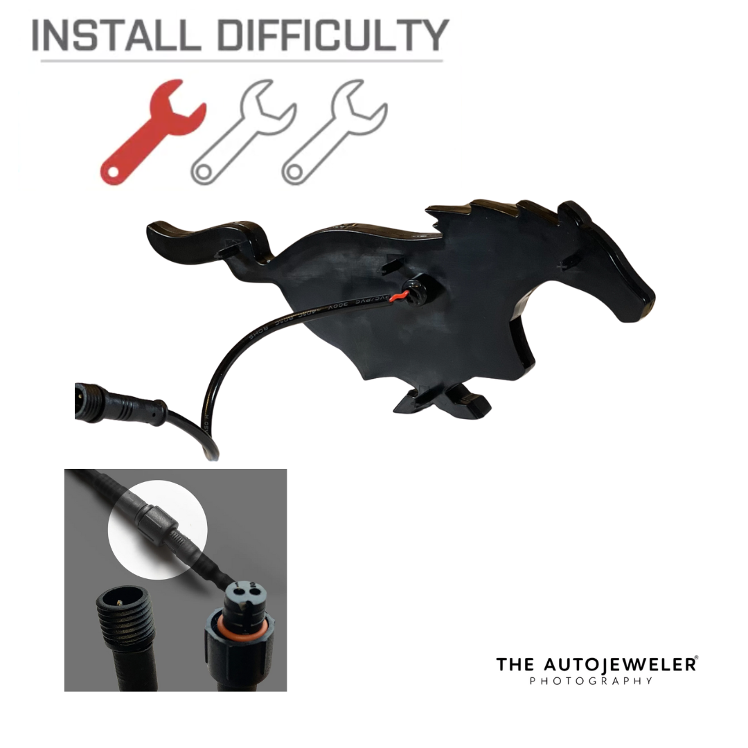 2015-2024 Ford Mustang White LED Illuminated Pony Grille Emblem, Gloss Black