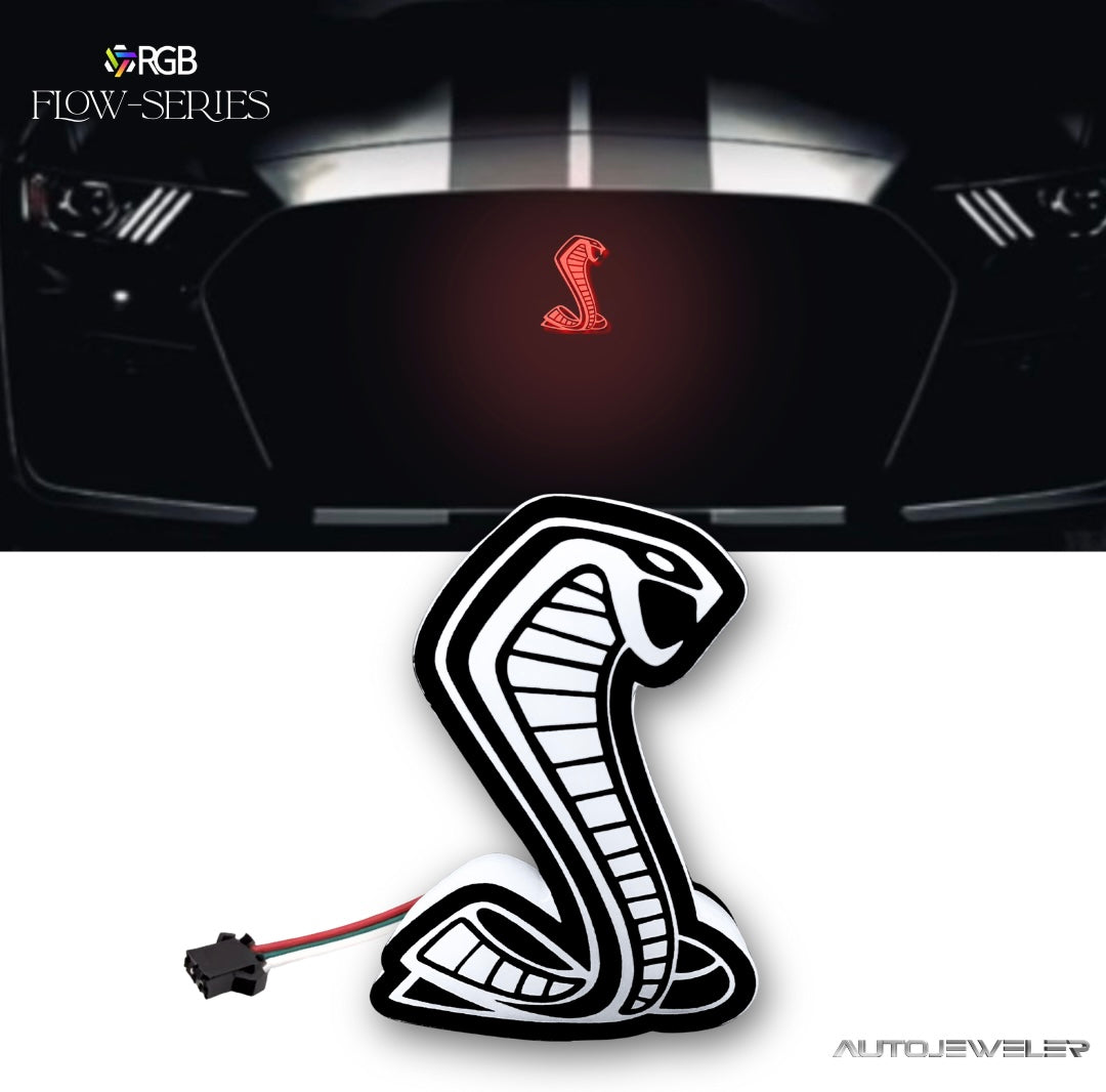 Ford Shelby logo on a car dashboard with a close-up of the logo below.