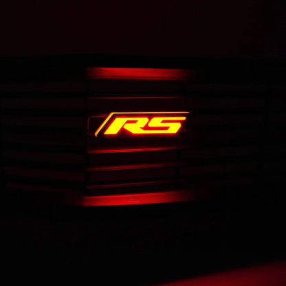 RS Flow Series LED emblem illuminated red on vehicle grille