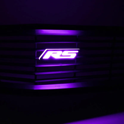RS Flow Series LED emblem in purple lighting installed on front grille