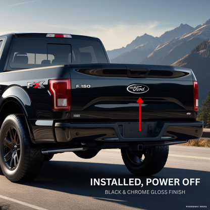 AutoJeweler Ford 7" LED Tailgate Emblem – Black/Chrome, Dual-Intensity Red