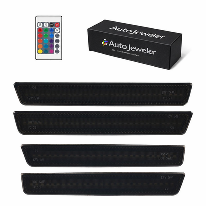 Smoked lens RGB side marker lights set of 4 with remote control and AutoJeweler packaging