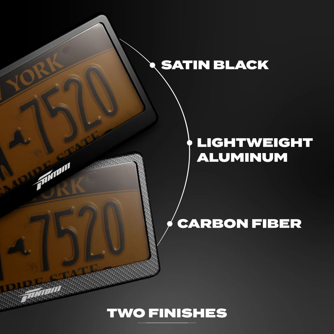 Carbon fiber frame close-up on FantomTec blackout privacy plate.