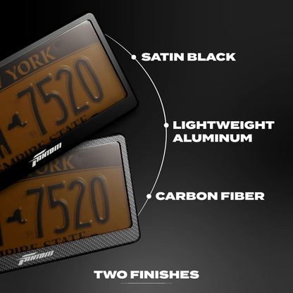 Carbon fiber frame close-up on FantomTec blackout privacy plate.