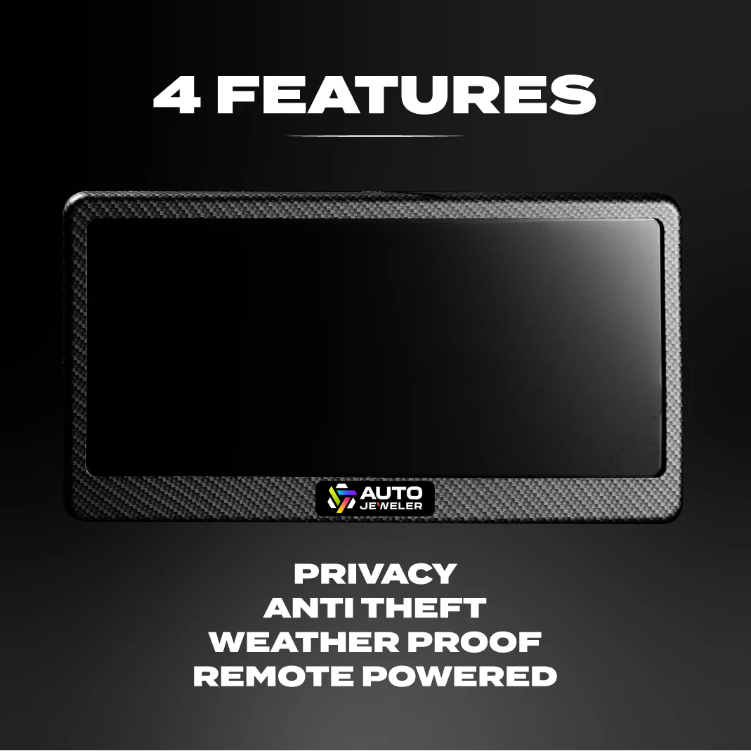 FantomTec blackout plate feature graphic: privacy, anti-theft, weatherproof, remote powered.