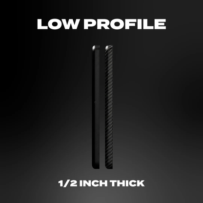 Side profile showing the low-profile FantomTec blackout plate design (about 1/2 inch thick).