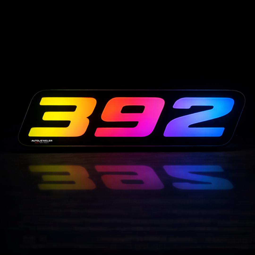 AutoJeweler OEM style SRT 392 RGB Flow Series emblem with rainbow flow effect