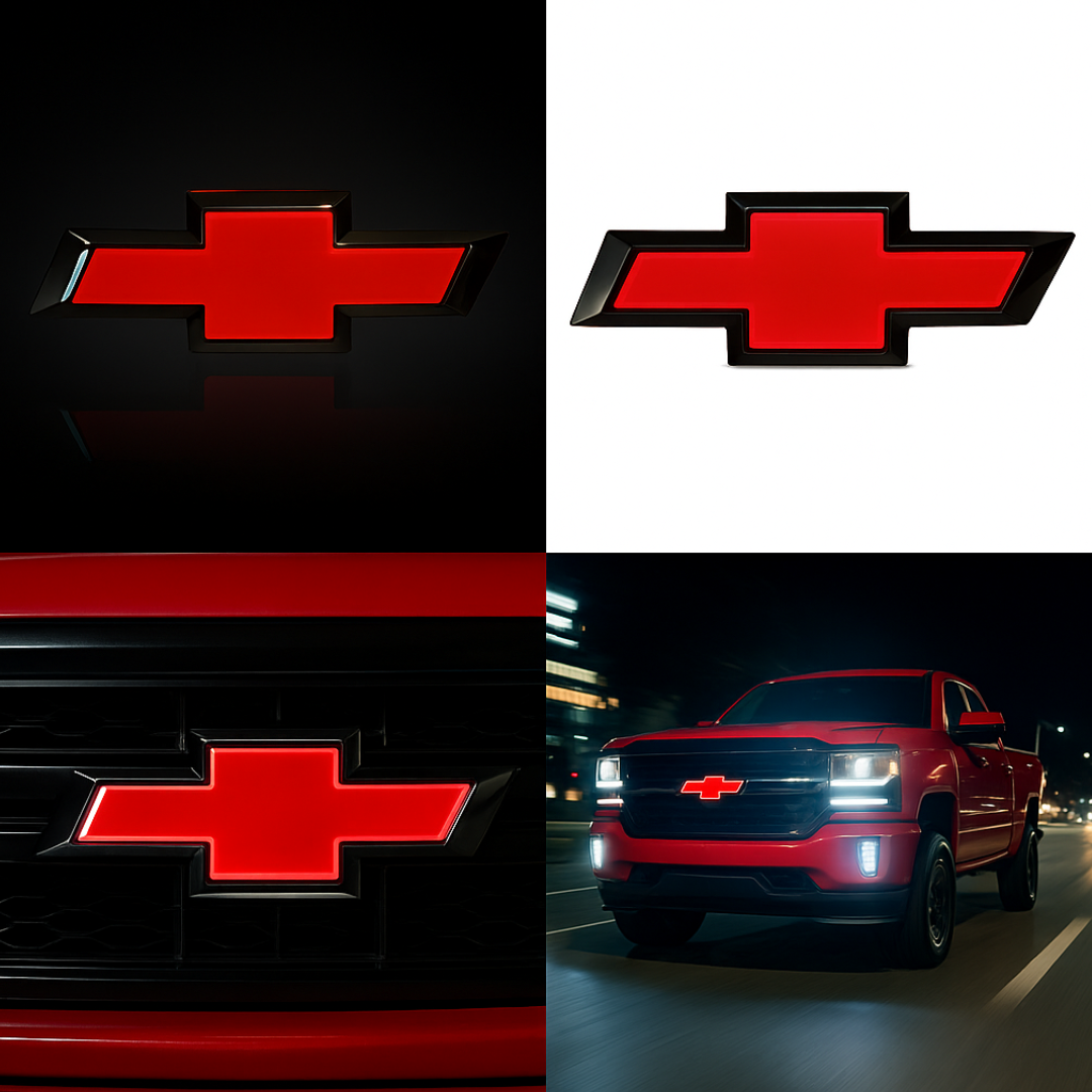 2016–2018 Chevy Silverado 1500 LED Lighted Bowtie Grille Emblem — Red/Black (Plug-and-Play)