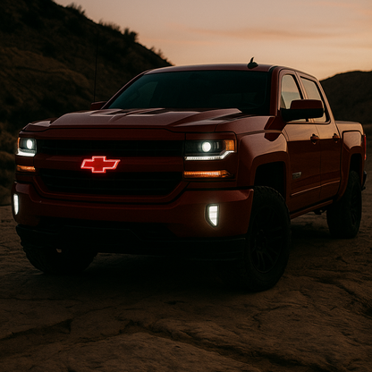 2016–2018 Chevy Silverado 1500 LED Lighted Bowtie Grille Emblem — Red/Black (Plug-and-Play)