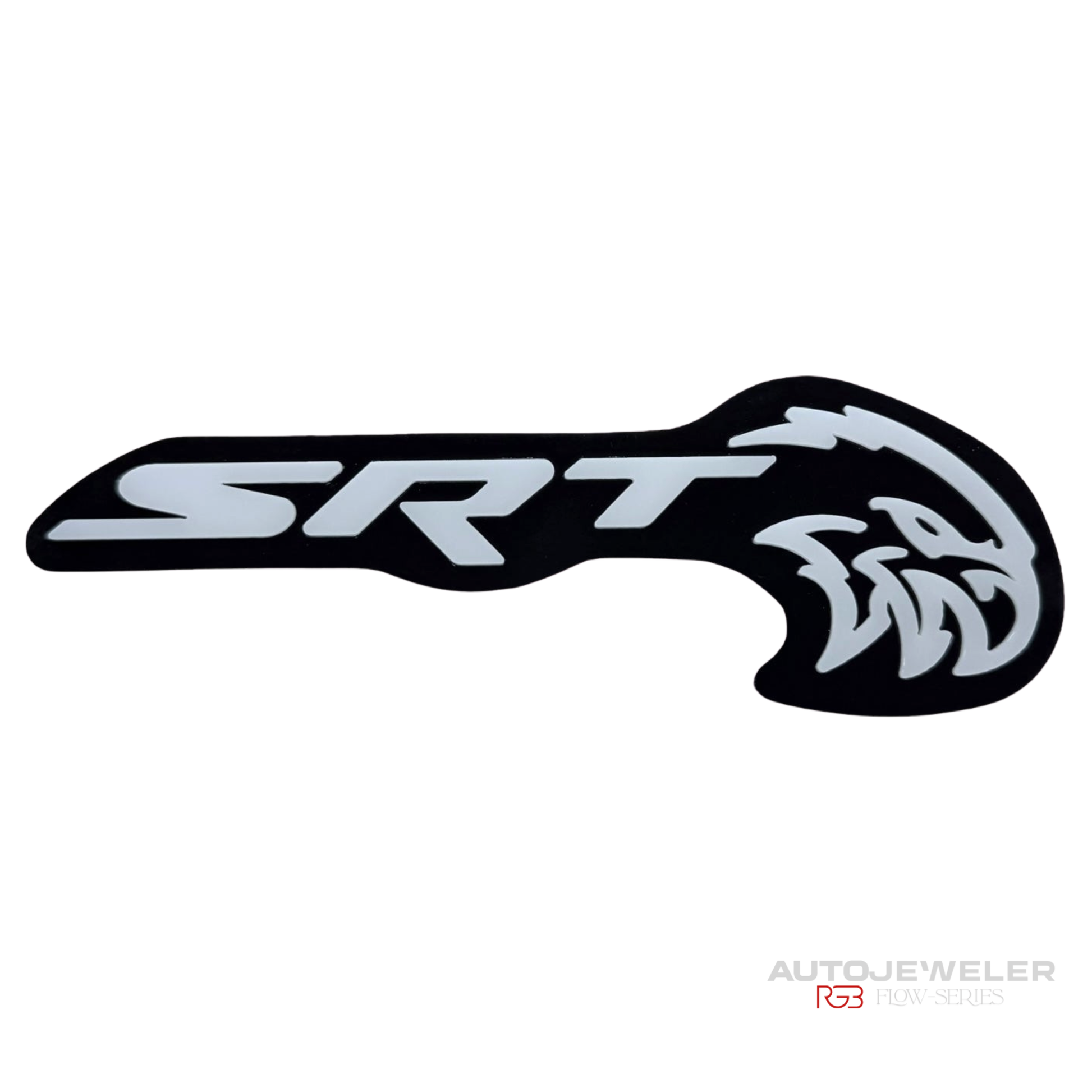 utoJeweler SRT Trackhawk Hellhawk LED grille emblem badge unlit front view with black housing and white acrylic insert design for Jeep and Mopar builds