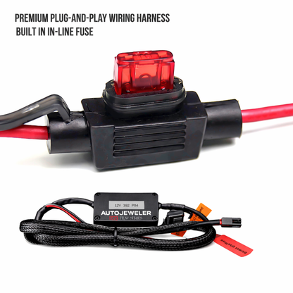 AutoJeweler premium plug-and-play inline fuse wiring harness for SRT Trackhawk Hellhawk RGB Flow Series LED emblem installation