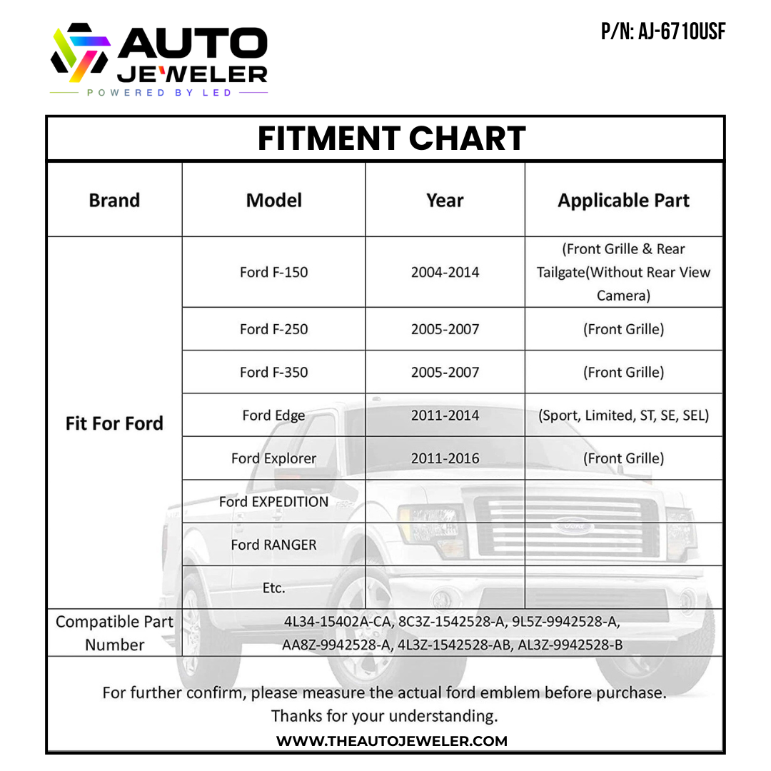 9” Chrome Oval Grille Emblem – White LED American Flag | Fits Most Ford Vehicles  Description: