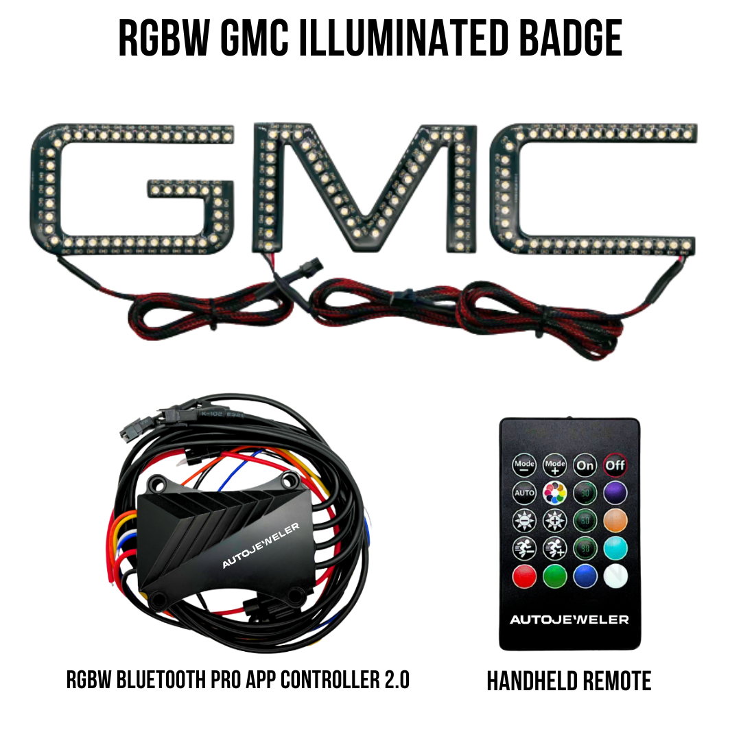 Complete RGBW GMC illuminated grille emblem kit with controller and remote