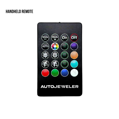 Handheld RGBW LED remote included with AutoJeweler GMC illuminated grille emblem