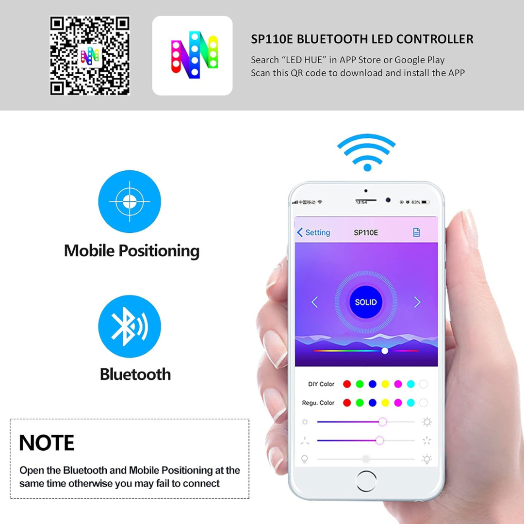 Bluetooth app used to control RGB Flow Series LED grille badge with color and lighting modes