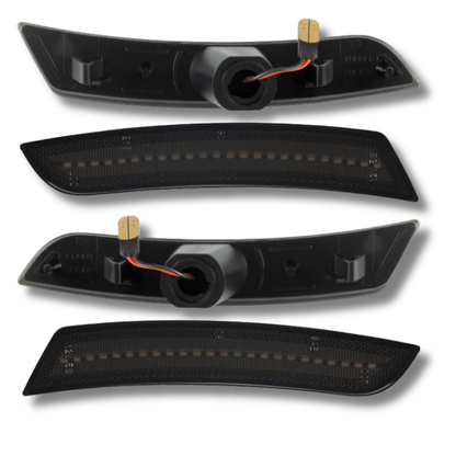 AutoJeweler RGB LED side marker lights rear housing and wiring showing OEM plug and play connections