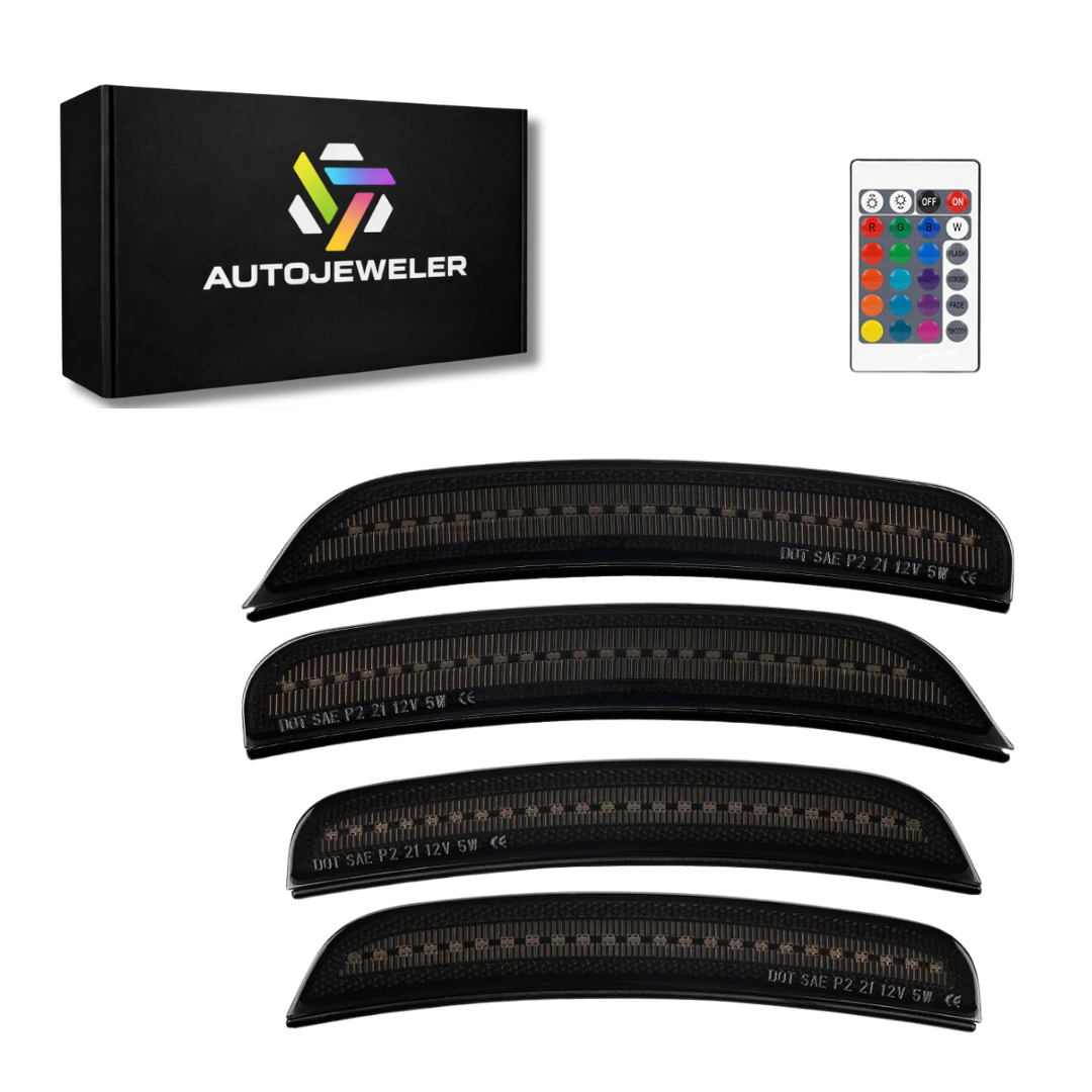 AutoJeweler RGB side marker light kit for Chrysler 300 including four smoked markers and remote control