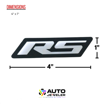 RS Flow Series LED emblem dimensions diagram showing 4 inch by 1 inch size