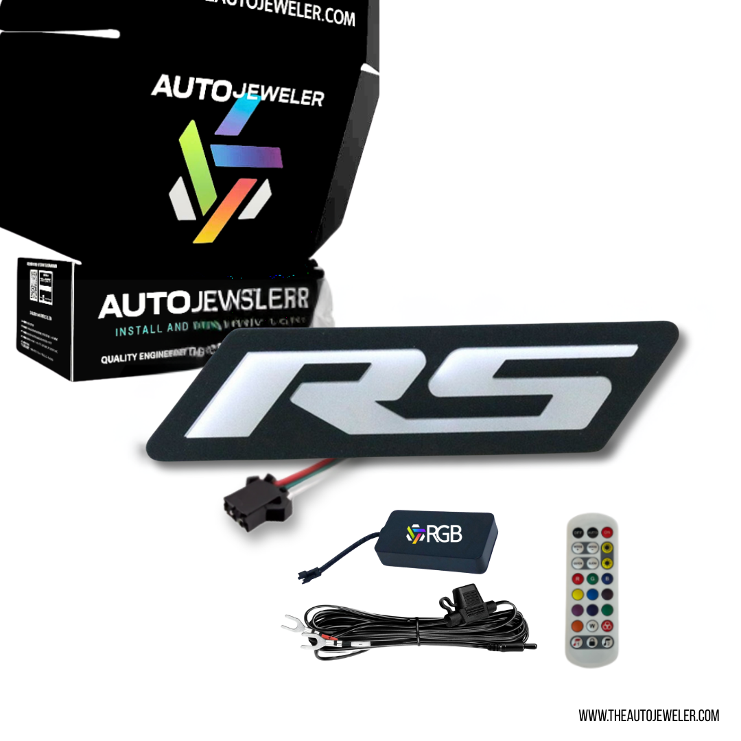 RS Flow Series LED emblem kit including RGB controller, wiring, and remote