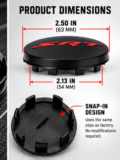 AutoJeweler SRT wheel center caps - dimensions