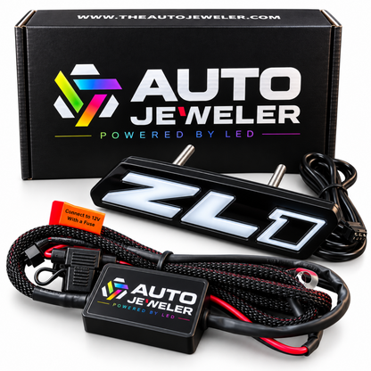 Camaro ZL1 Gen 2 Flow Series LED grille emblem complete kit with Bluetooth controller, wiring harness and mounting hardware