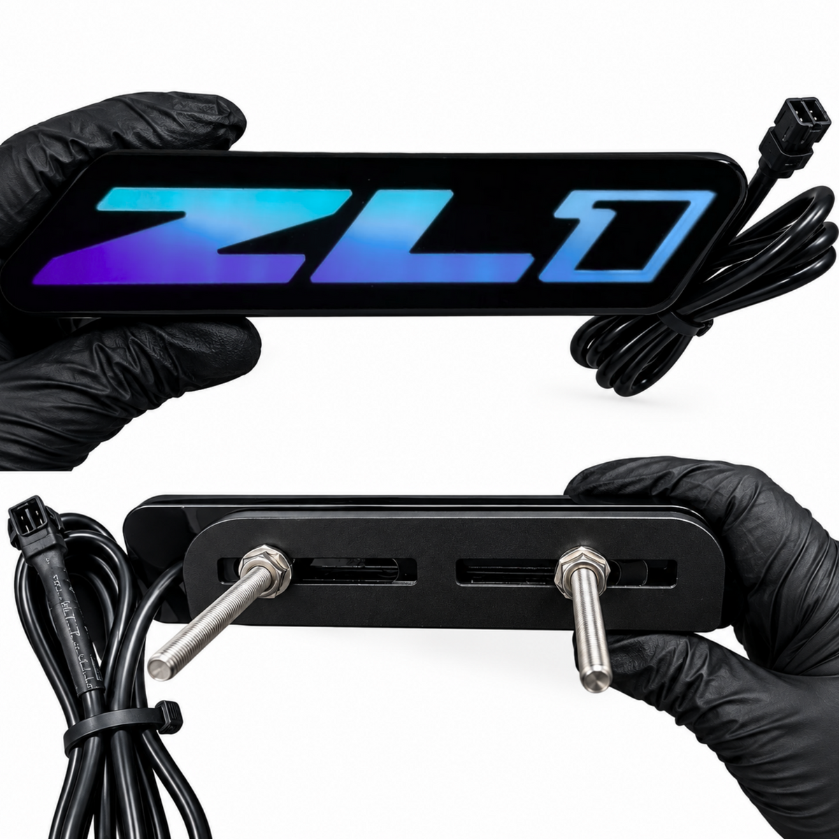 Camaro ZL1 Gen 2 LED emblem front and rear with wiring connector, mounting studs and bracket