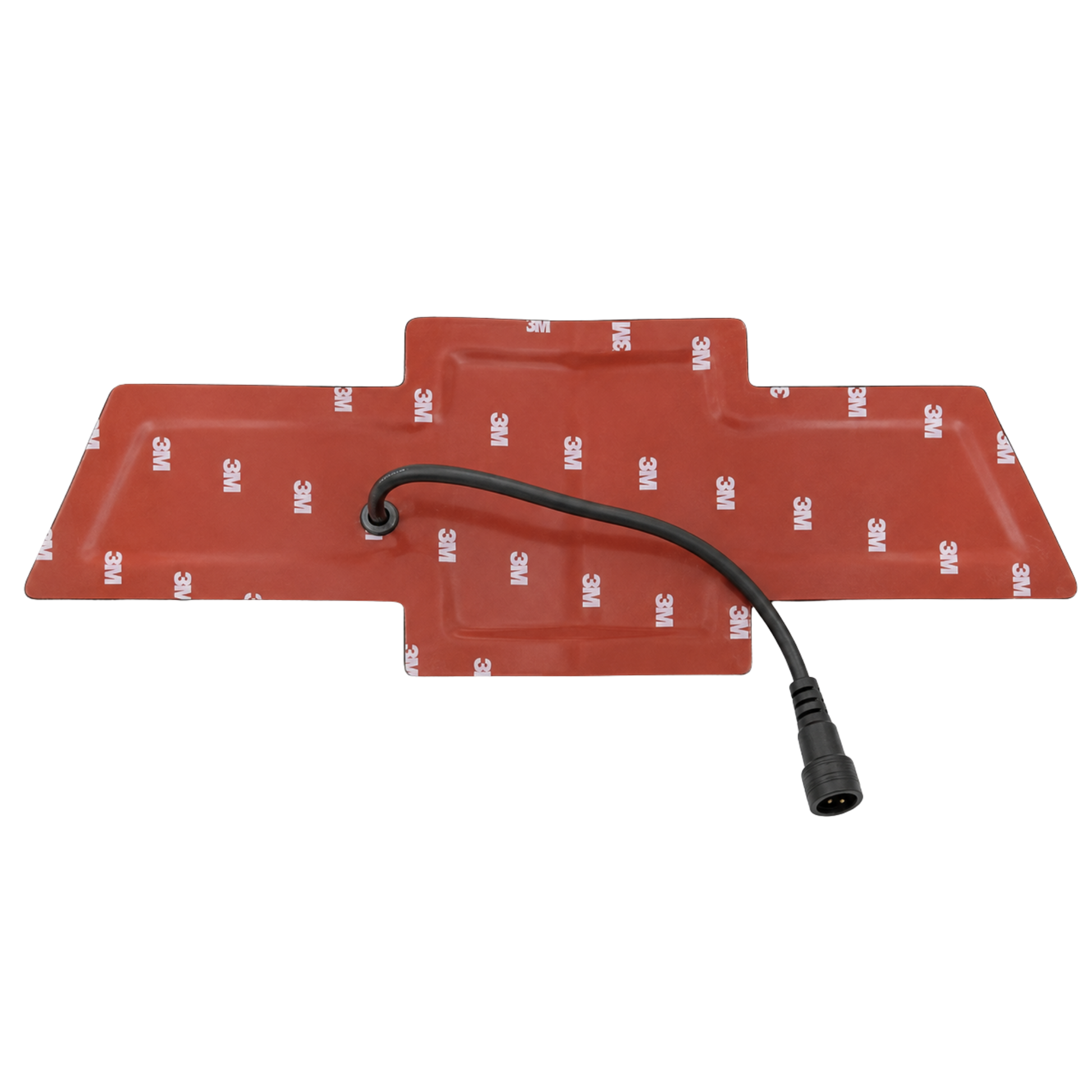 Rear of the bowtie emblem with pre-installed red 3M adhesive and waterproof two-pin connector.