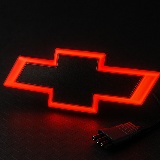 2014-2019 Chevy Silverado Red LED Illuminated Rear Tailgate Bowtie Emblem, Black- GM Official Licensed