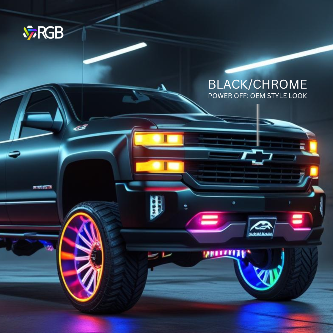 2014-2019 Chevy Silverado RGB LED illuminated Grille Emblem – Chrome/Black Bowtie