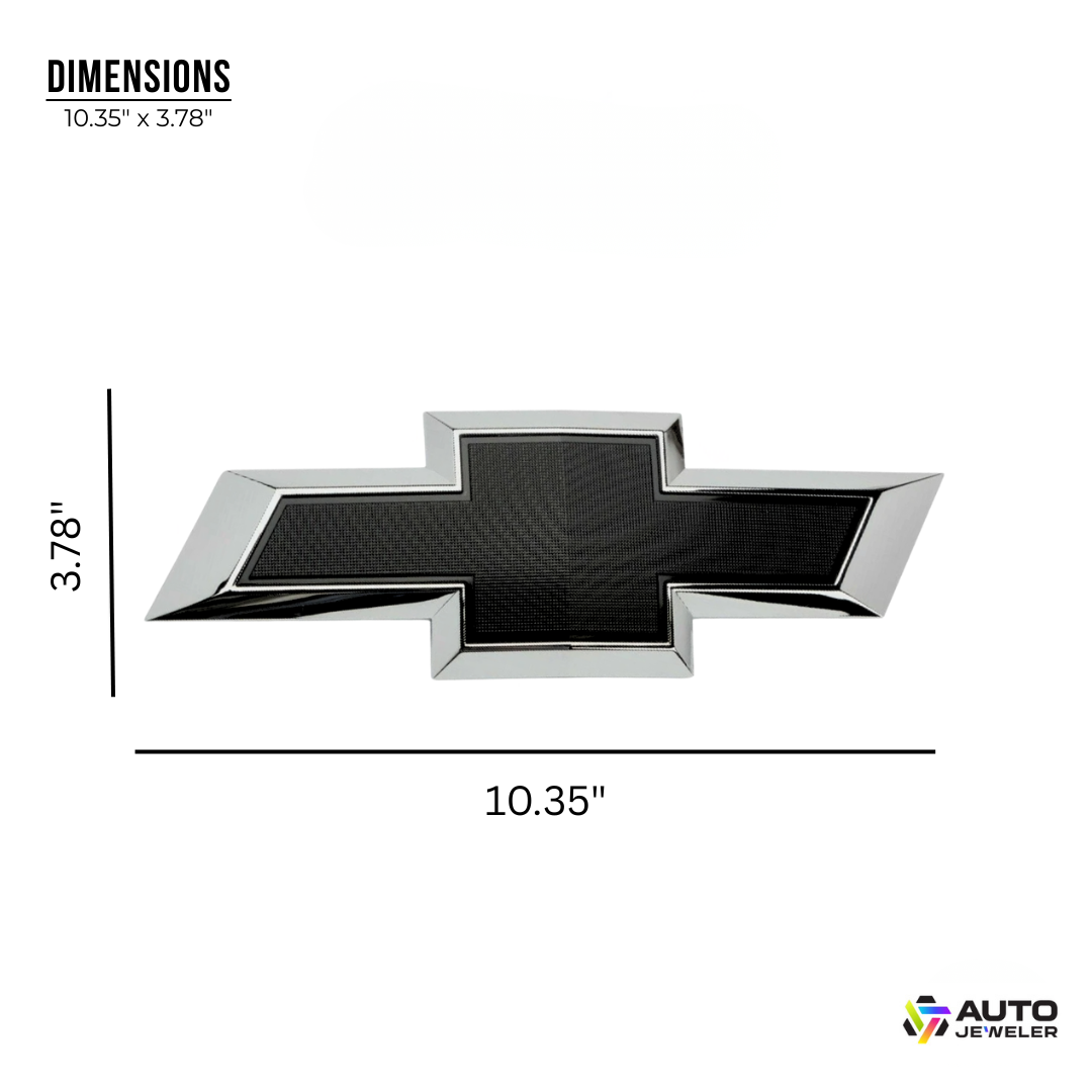 Chevy Silverado RGB LED grille emblem dimensions showing 10.35 inches wide by 3.78 inches tall