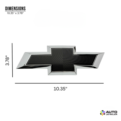 Chevy Silverado RGB LED grille emblem dimensions showing 10.35 inches wide by 3.78 inches tall