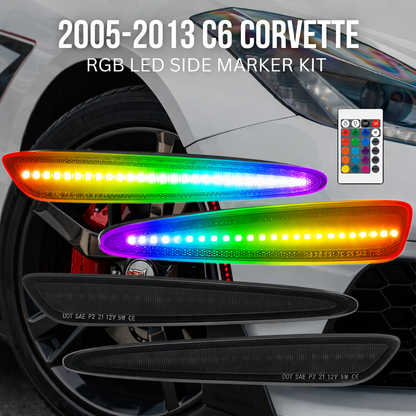 RGB LED Side Marker Lights (4-Pack) Fits Corvette C6 & C7 (2005–2019) – Smoked Lens, Plug & Play, Remote Controlled (16 Colors)