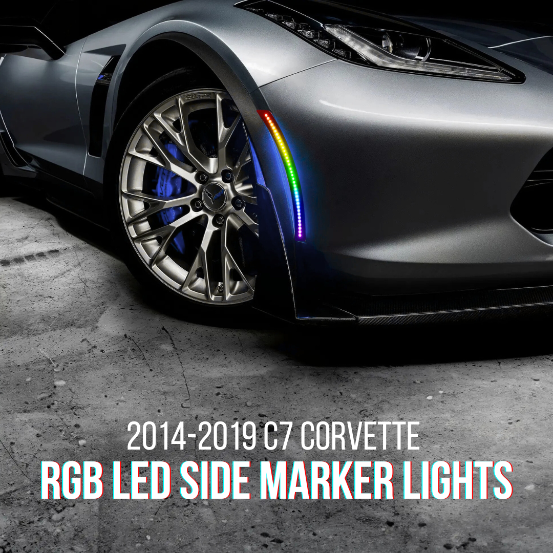 RGB LED Side Marker Lights (4-Pack) Fits Corvette C6 & C7 (2005–2019) – Smoked Lens, Plug & Play, Remote Controlled (16 Colors)