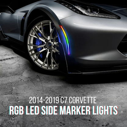 RGB LED Side Marker Lights (4-Pack) Fits Corvette C6 & C7 (2005–2019) – Smoked Lens, Plug & Play, Remote Controlled (16 Colors)