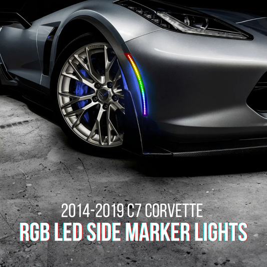 RGB LED Side Marker Lights (4-Pack) Fits Corvette C6 & C7 (2005–2019) – Smoked Lens, Plug & Play, Remote Controlled (16 Colors)
