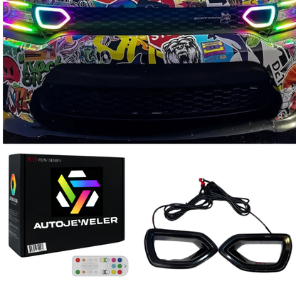 RGB LED snorkel grille lights installed on Dodge Charger front grille