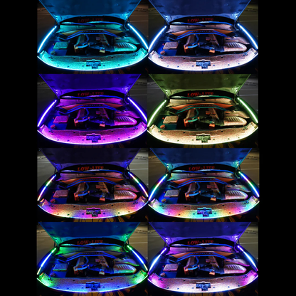 Flow Series engine bay lighting kit displaying multiple RGB color modes