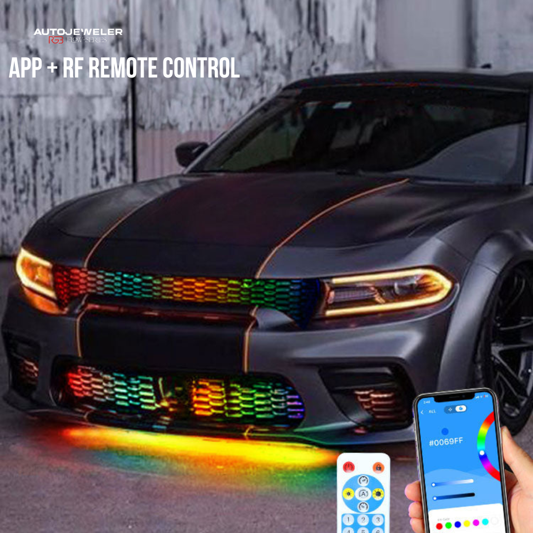 Flow Series RGB grille lighting kit with Bluetooth app control and RF handheld remote